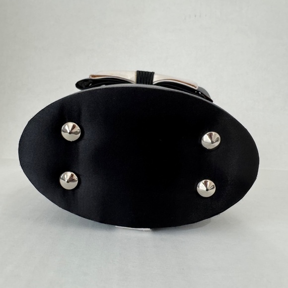 🌹La Regale Black Satin Bucket Purse w/ White Bow Cocktail Wedding Bridal Classy - Picture 6 of 12